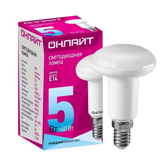 Лампа светодиодная ОНЛАЙТ OLL-R50-5-230-4K-E14 5Вт E14 4000К 71652