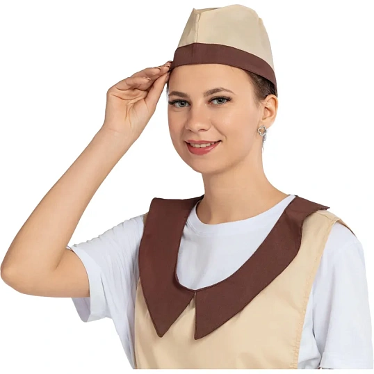 Фартук сарафан Маркет Профи с пилоткой всеразмерный цв. беж/шок