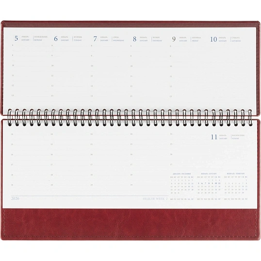 Планинг датированный 2026, бордо, 303х150 мм, 120стр, АТТАСНЕ Agenda