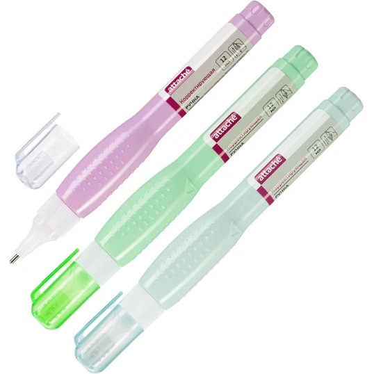 Корректирующая ручка 12 мл Attache, металл наконечник, ассорти