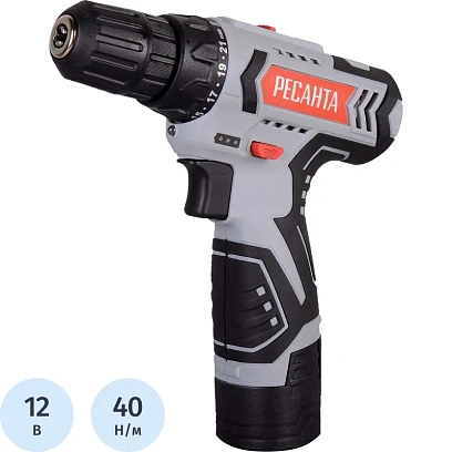 Дрель-шуруповерт аккумуляторная РЕСАНТА 12В, ДА-12-2Л (75/14/1)