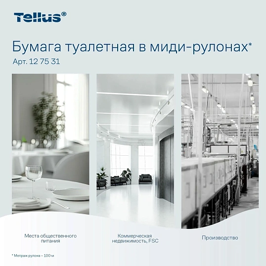 Бумага туалетная д/дисп Торк/Tellus в миди-рул Т6 2сл100м27рул127530/127531