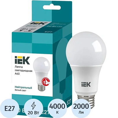 Лампа светодиодная Eco 20Вт A60 груш. 4000К E27 IEK LLE-A60-20-230-40-E27