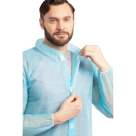 Халат на липучках 20гр/м2 р.XL, голубой (10шт/упак),арт.406-878-006,к