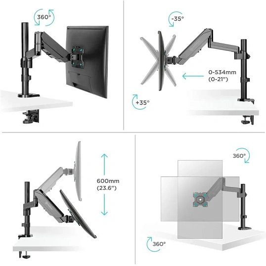 Кронштейн Onkron G70, монит 13-34, настольный, чер
