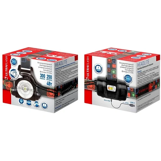 Фонарь налобный Ultraflash E1336 (акк.3,7В,1LED,4В