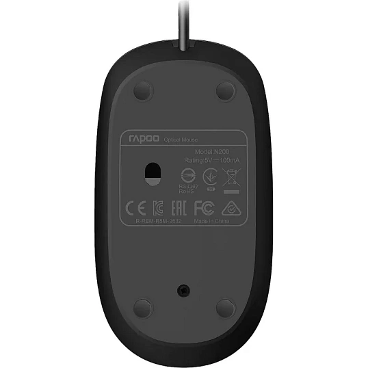 Мышь компьютерная RAPOO N200 проводная, черный