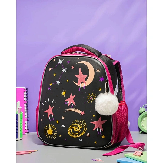 Ранец Комус Класс Basic Звездное небо , черный, 2 отд, эргоном спинка