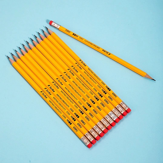 Карандаш чернографитный Deli Scribe HB 6-гр, с ластиком, желтый EC003-HB