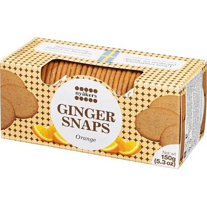 Печенье NYAKERS хрустящее имбирное со вкусом апельсина, 150г