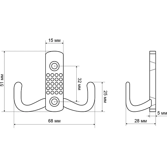 Вешалка настенная УЗК_Крючок двухрожковый СТАНДАРТ 212 B BL (14617)мат.чер
