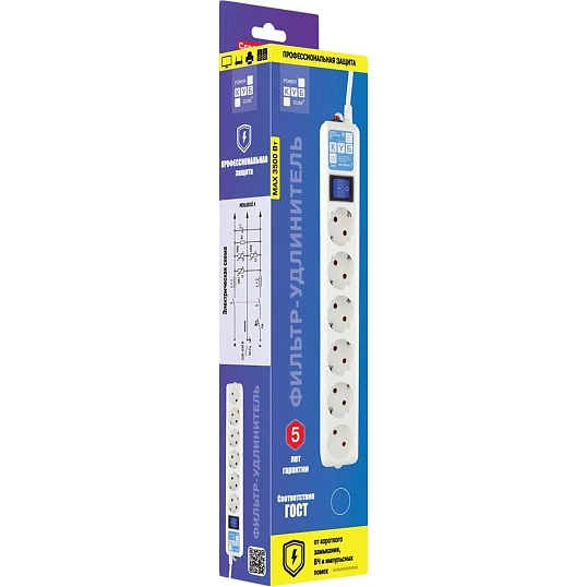 Сетевой фильтр Power Cube PRO 6р/1.9м 16А/3,5кВт бел (SPL(5+1)-16B-P-1,9M)