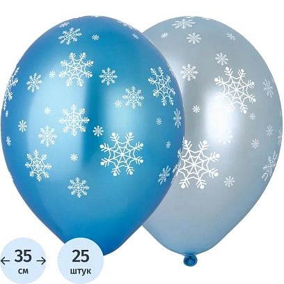 Шар надувной Шелкография металлик 14 Снежинки НГ, 25шт/уп, 1103-2343