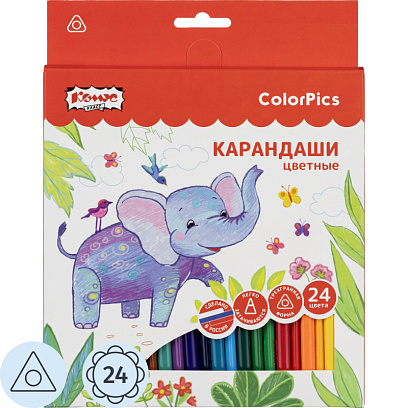 Карандаши цветные 24 цвета Комус Класс ColorPics, трехгранные