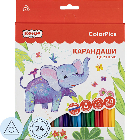 Карандаши цветные 24 цвета Комус Класс ColorPics, трехгранные