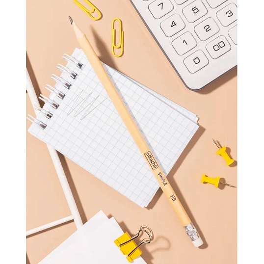 Карандаш чернографитный Attache кругл. HB, натур.дерево, заточ., с ласт.