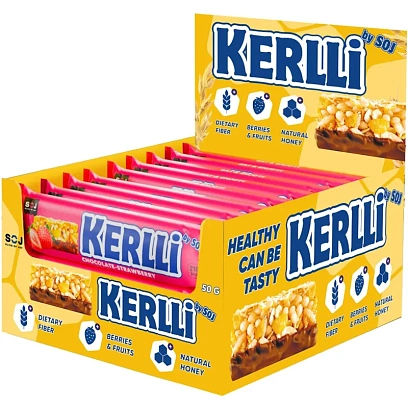 Батончик SOJ KERLLI злаковый с клубникой в молочном шоколаде 50г 18шт/уп