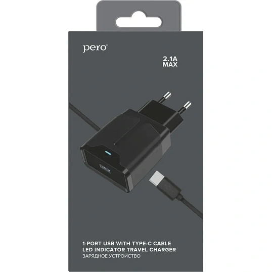 Зарядное устройство сетевое PERO TC04 1USB 2.1A + TYPE-C CABLE черный