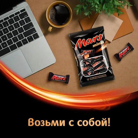 Шоколадный батончик Mars Minis с карамелью и нугой, пакет, 182г