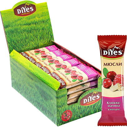 Батончик мюсли DiYes Клюква-малина в йогурте, 25гх36шт/уп