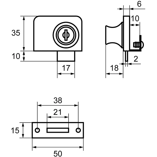 Замок мебельный_УЗК StahlBuro 805 сталь хром(отв.пл.кр/на2стекл/2кл)(16897)