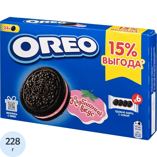 Печенье Oreo с какао и начинкой со вкусом клубники, 228г