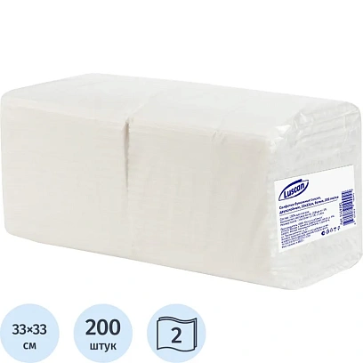 Салфетки бумажные Luscan 2сл 33х33см белые 200шт/уп