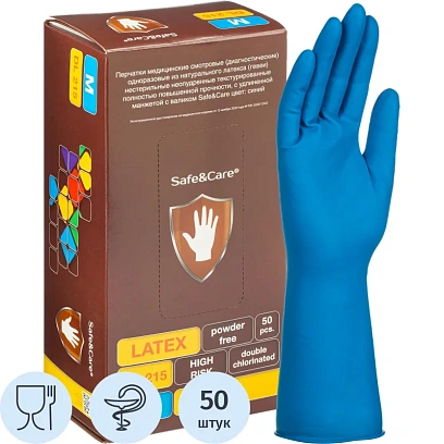 Перчатки мед.смотров. латекс., н/с, н/о, S&C HighRisk DL215(M)25пар/уп,ПС