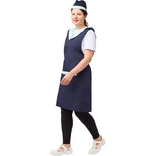 Фартук сарафан Маркет Профи с пилоткой всеразмерный цв. т.син/глб