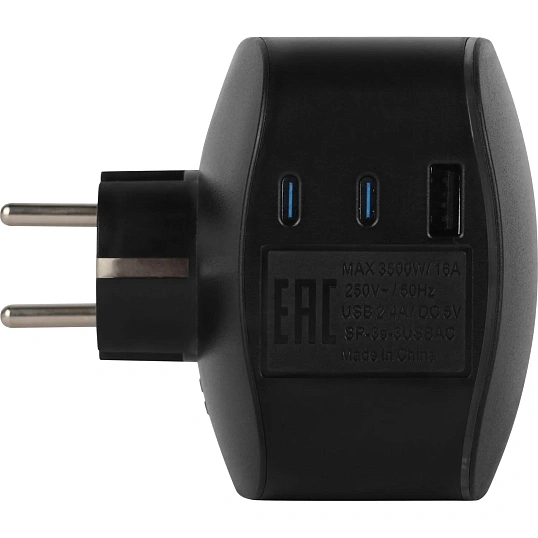 Разветвитель ЭРА SP-3e-3USBAC-B 16А черный (Б0069082)