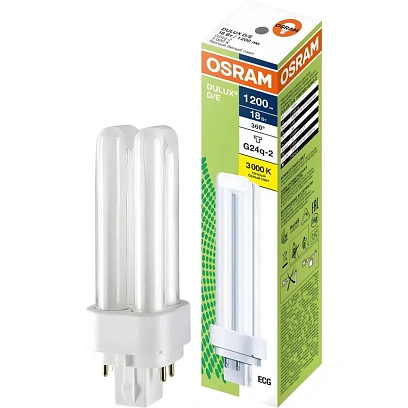 Лампа люминесцентная компактная DULUX D/E 18Вт/830 G24q-2 OSRAM 122354