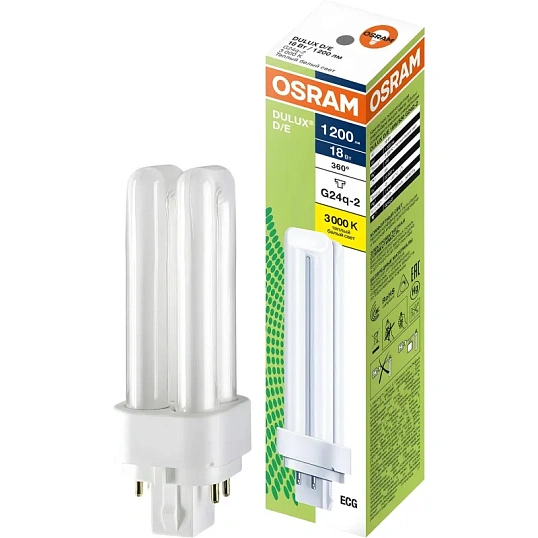 Лампа люминесцентная компактная DULUX D/E 18Вт/830 G24q-2 OSRAM 122354