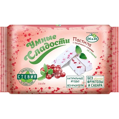 Пастила Умные сладости Di&Di с кусочками клюквы, стевия, 160г