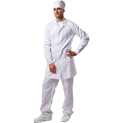 Халат антистатич. муж. М-105У укороч/белый,тип D,Москвичка, 96-100/170-176