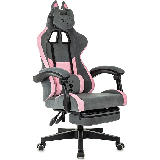 Кресло игровое VB_  Knight Kitty/F сер/роз ткань, пластик чер, под.для ног