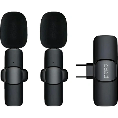 Набор радиомикрофонов Pero CM02, ресивер Type-C, черный
