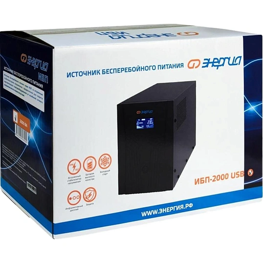 ИБП Энергия 2000 LCD USB, лин.-инт., 2000ВА/1200Вт, 4xEURO(Е0201-0370)