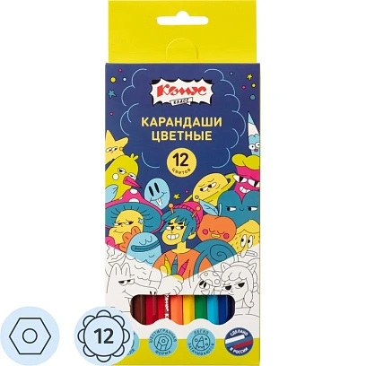Карандаши цветные 12 цв/наб, 6-гранные Комус Класс Максики классические