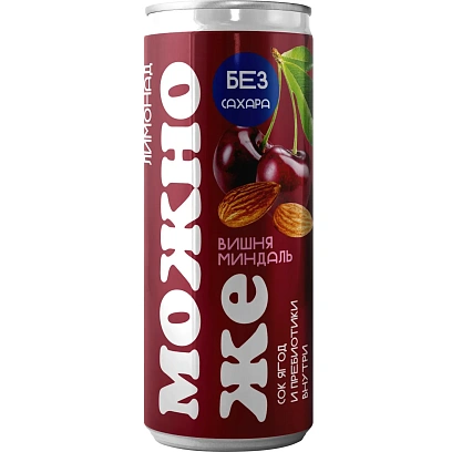 Лимонад Можно Же Вишня-Миндаль с пребиотиком пастериз среднегаз ж/б 0,33л