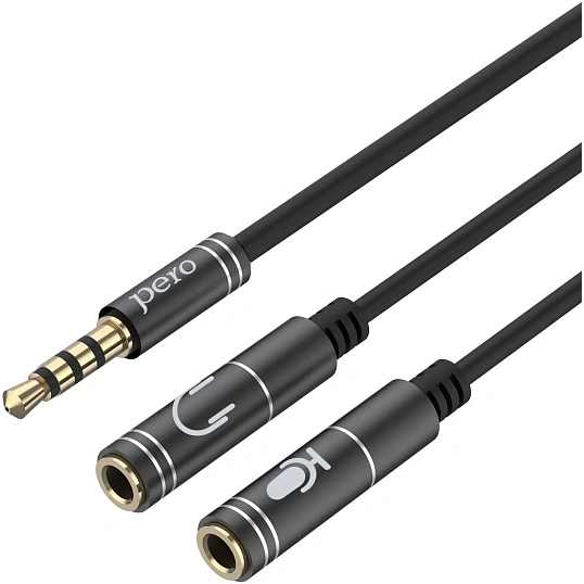 Разветвитель аудио PERO AD08 PREMIUM AUX SPLITTER MIC + SPEAK, черный