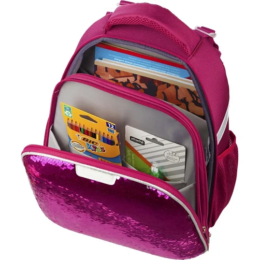 Ранец Basic Sparkle Pink,эргоном. спинка, двустор.пайетки фуксия/серебро