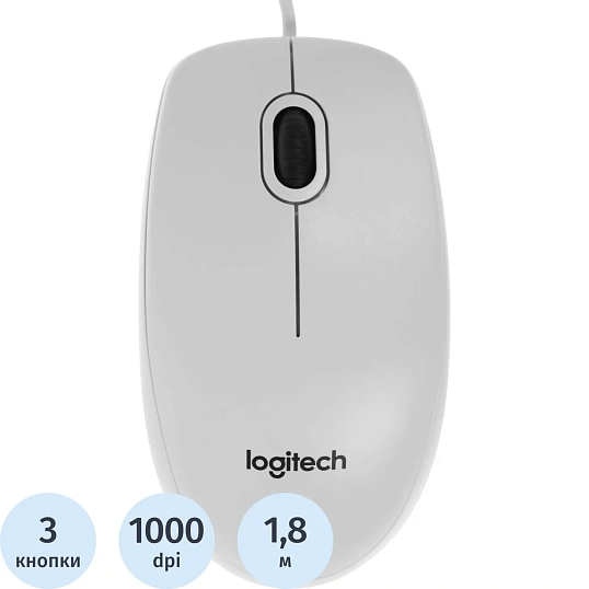 Мышь компьютерная Logitech (910-003360)Optical B100 White USB OEM