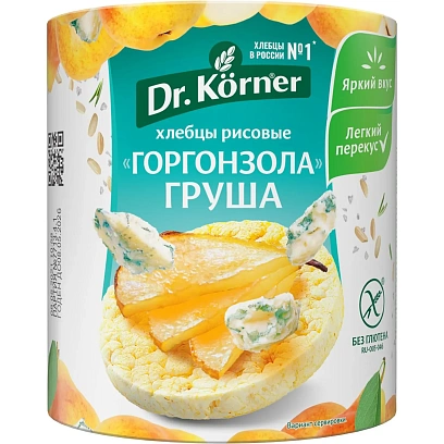 Хлебцы Dr.Korner хрустящие Рисовые сырные 'Горгонзола' с грушей, 80г
