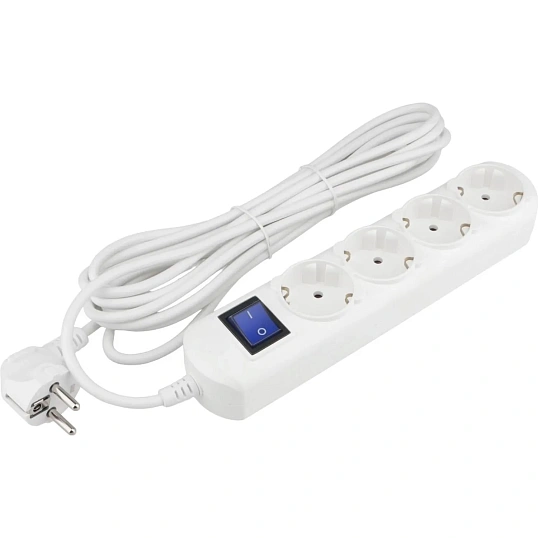 Удлинитель Power Cube 4р/5м с/з с выкл 10А бел (PC-4B-5M)