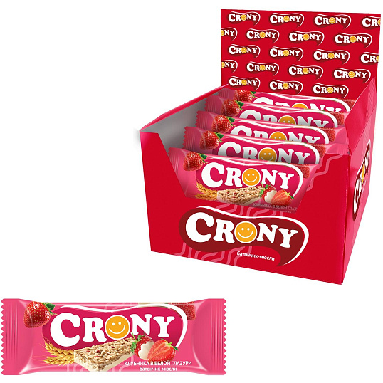 Батончик мюсли CRONY Клубника в белой глазури. 50гх12шт/уп