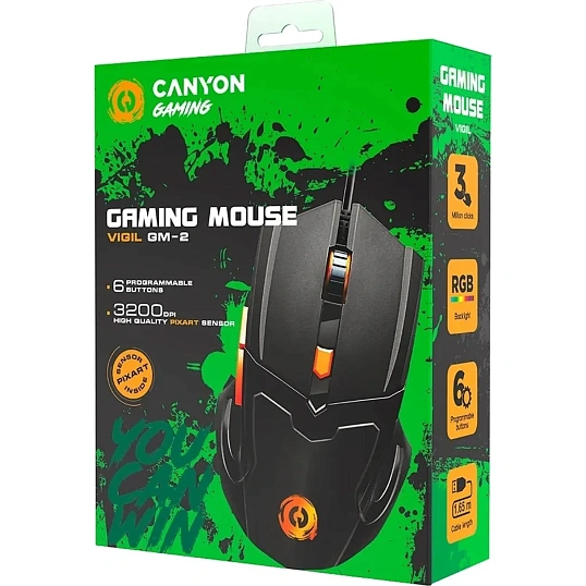 Мышь компьютерная CANYON пров. GM-2 черный (CND-SGM02RGB)