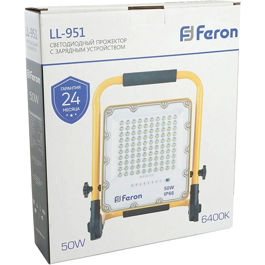 Прожектор светодиодный Feron LL-951 переносной с з/у IP66 50W 6400K (48676)