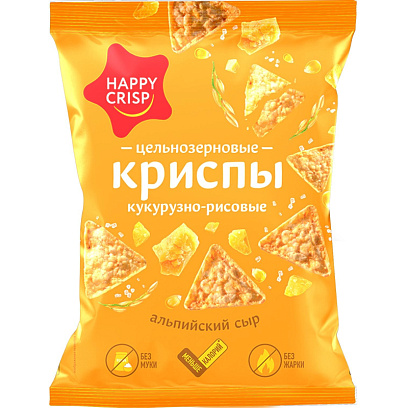 Криспы кукурузно-рисовые HAPPY CRISP цельнозернов альпийск сыр, 50гx18шт/уп