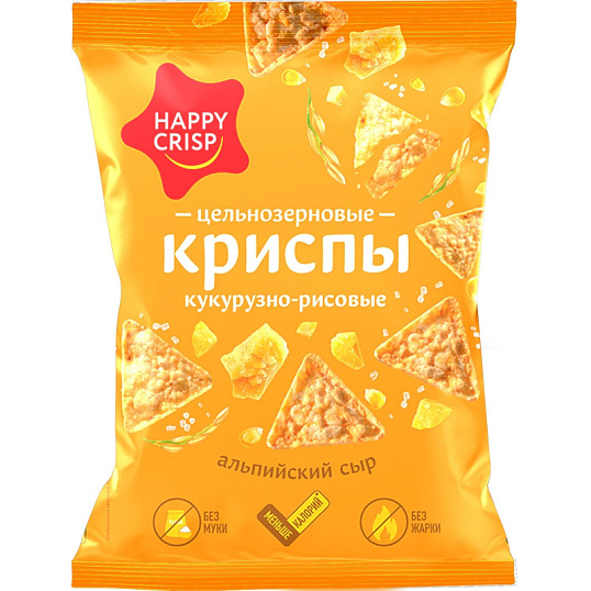 Криспы кукурузно-рисовые HAPPY CRISP цельнозернов альпийск сыр, 50гx18шт/уп