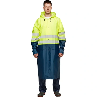 Плащ влагозащитный сигнальный 3 кл. лим/т.син 60-62/182-188